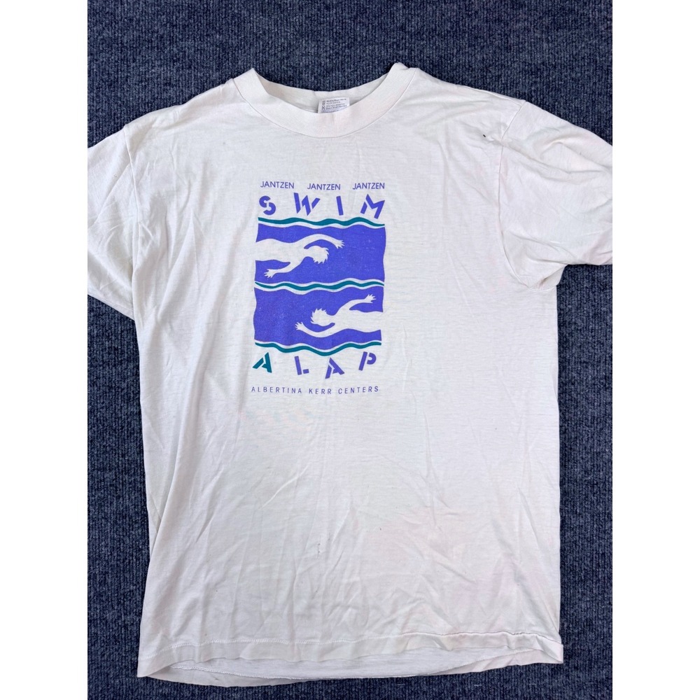Vintage 90s Hanes Swim A Lap T Shirt Mens L White USA Made Graphic Tee